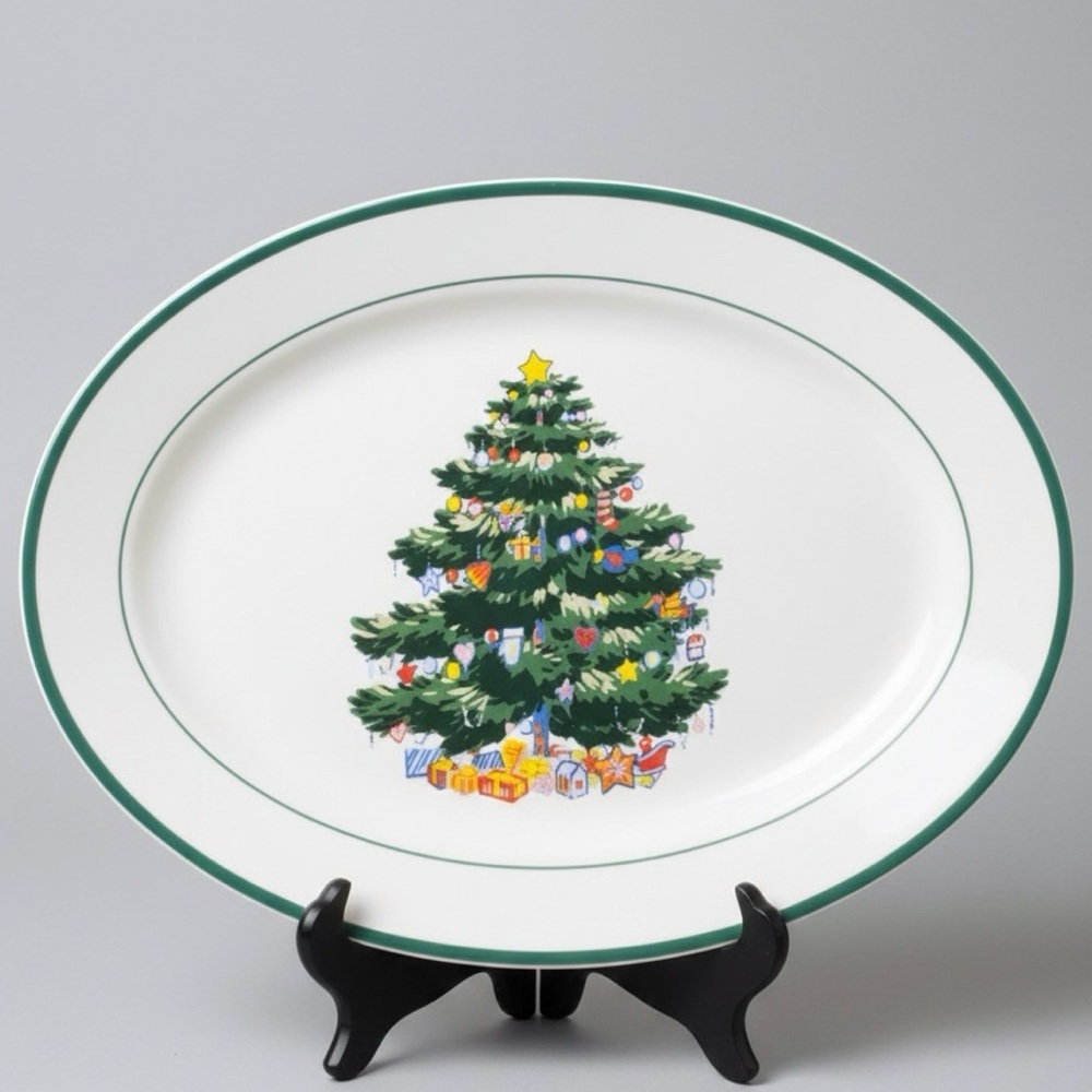 Totally Today 14” Inch Christmas Tree Oval Platter Holiday Serving Dish Vintage